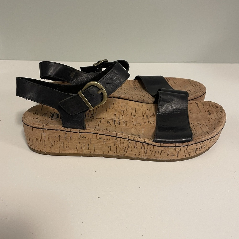 Born Sari Sz 11M Black Cork Platform Wedge Ankle Strap Sandal Comfort